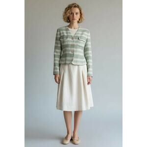 Vintage Women’s French Style Elegant Striped Linen Blazer Spring Summer Small